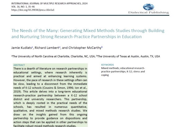 16(1). 03. The Needs of the Many: Generating Mixed Methods Studies through Building and Nurturing Strong Research-Practice Partnerships in Education